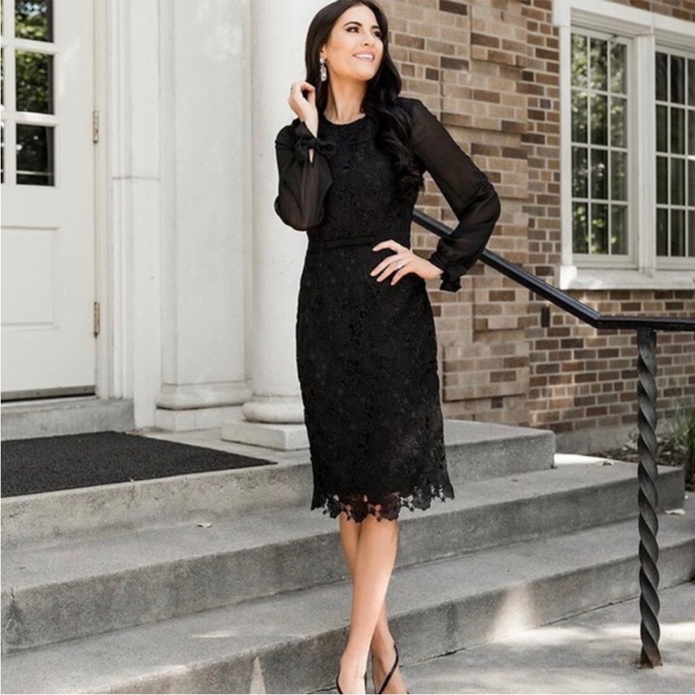 Stunning Rachel Parcell Nightingale black lace dress with bow on sleeves